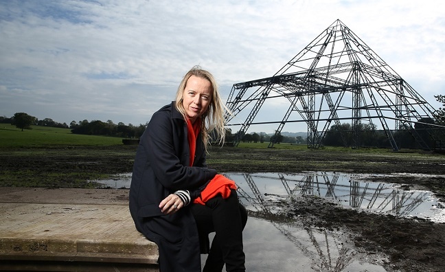 Pyramid song: Emily Eavis, photographed for Music Week behind Glastonbury’s Pyramid Stage, October 2019