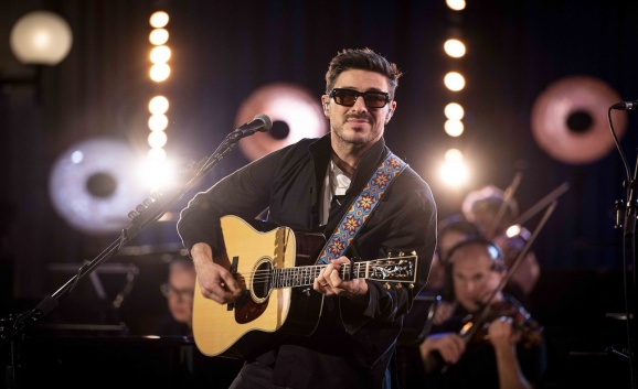 Singer Marcus Mumford of Mumford And Sons performs live for BBC Radio 2's Piano Room
