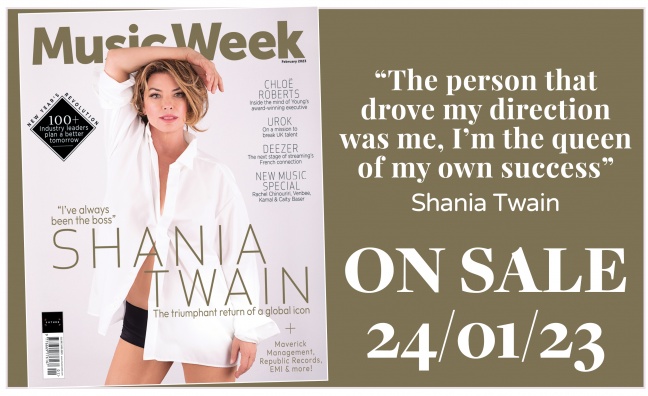Shania Twain covers the February edition of Music Week