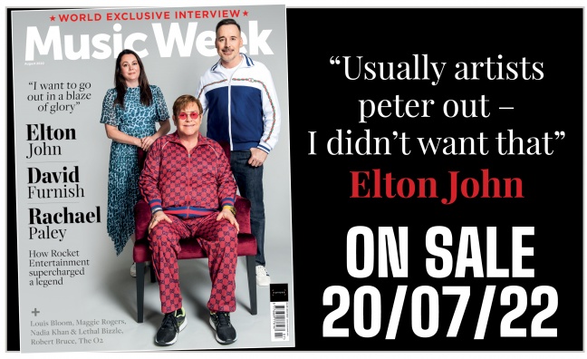 Elton John, David Furnish & Rachael Paley cover the August issue of Music Week