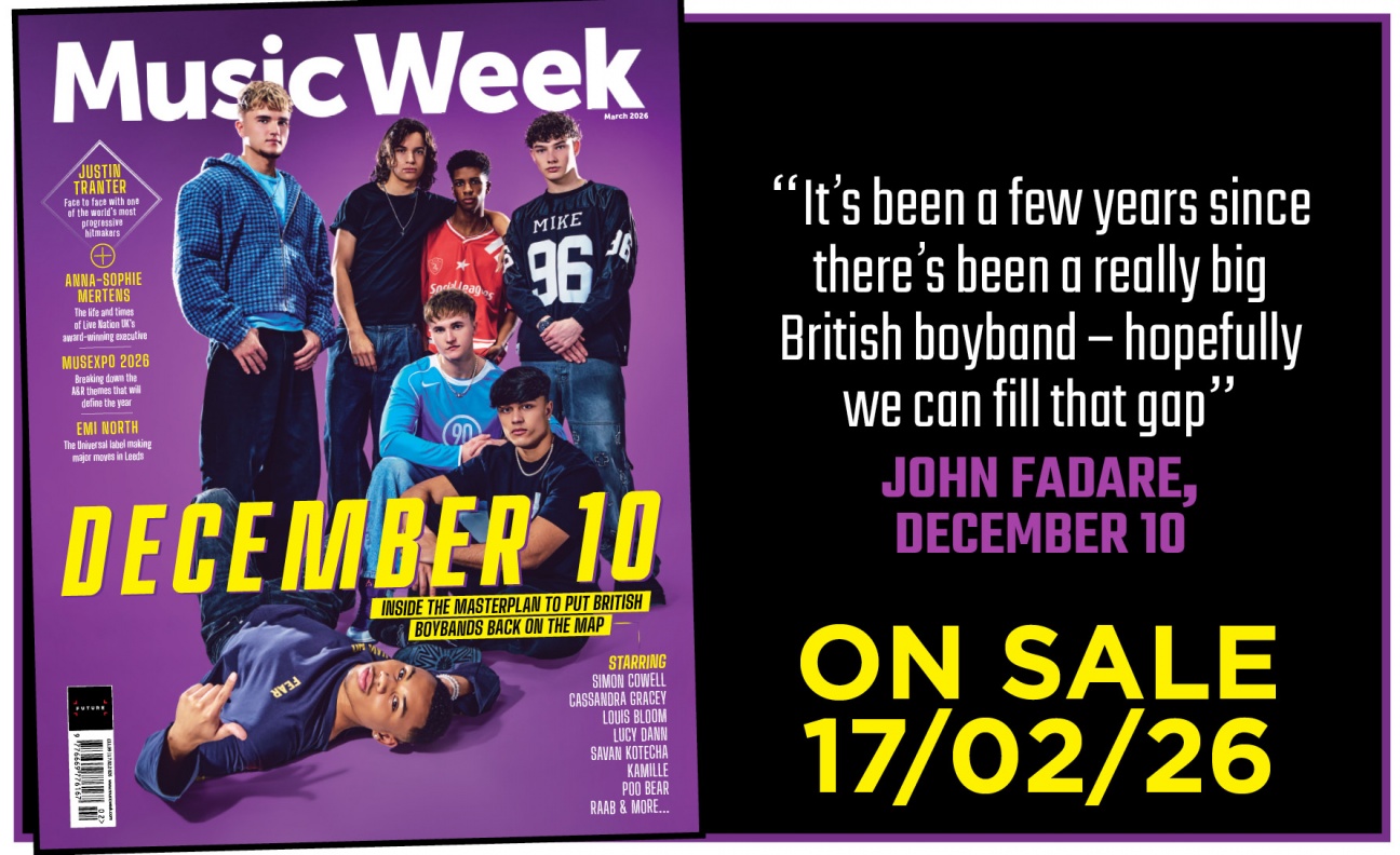 Members of boyband December 10 pose for the March 2026 cover of Music Week