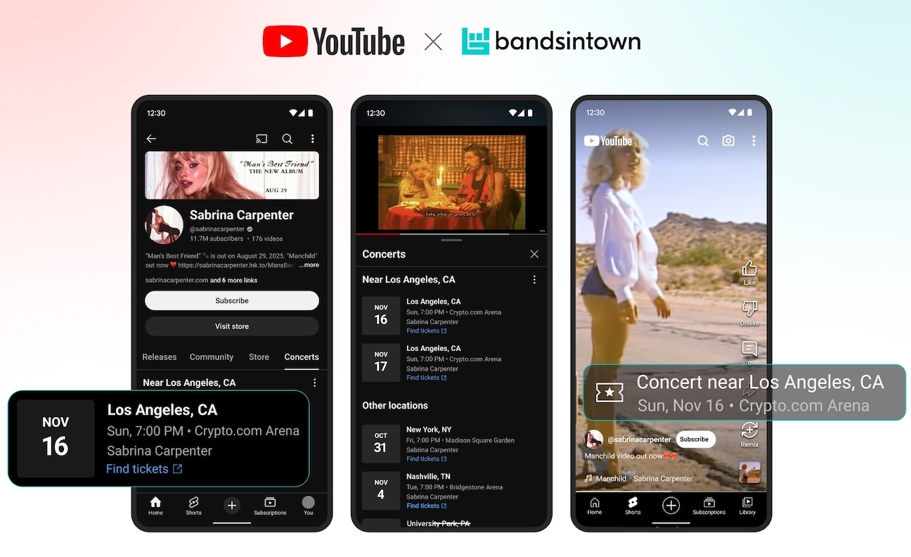 Bandsintown becomes exclusive YouTube concert listings provider