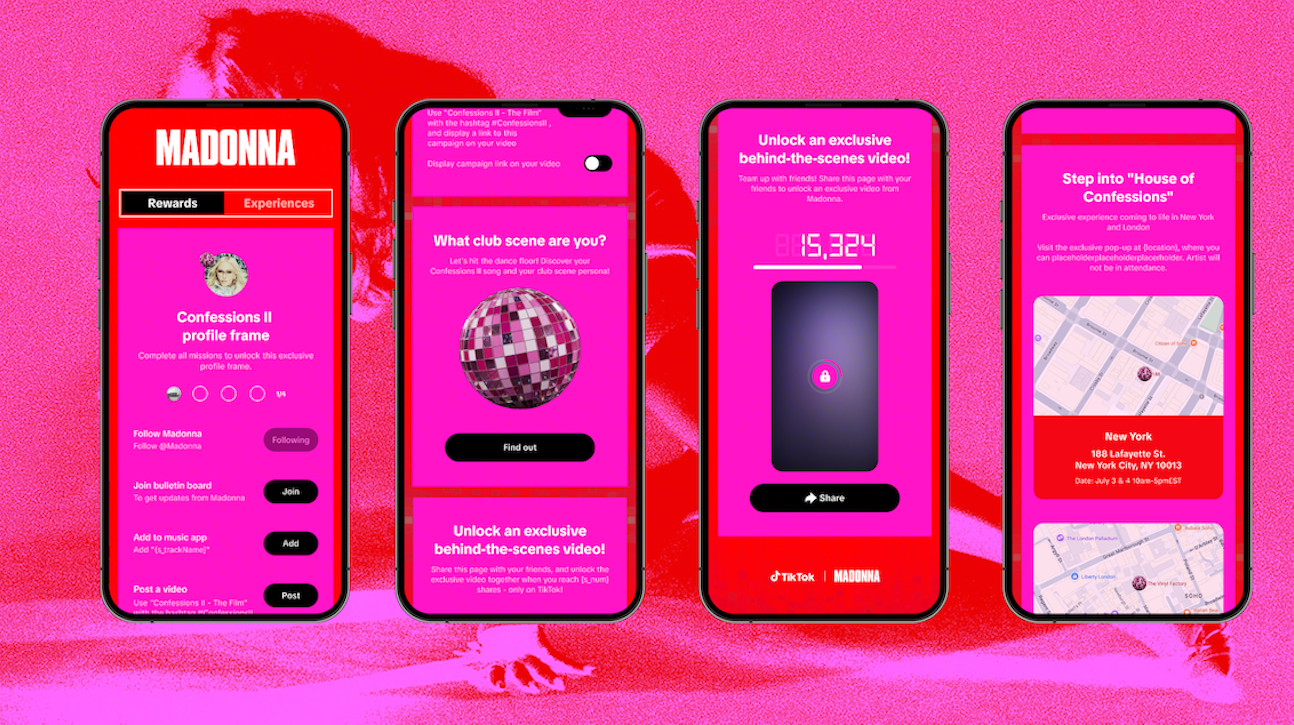 Graphic illustration of Madonna's Confessions II in-app experience on TikTok
